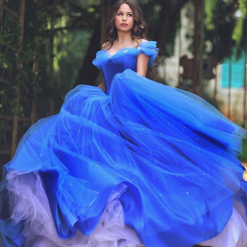 Royal Blue Tulle Cinderella Quinceanera Dresses Ball Gowns