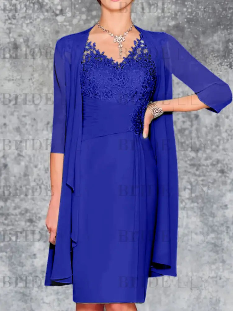 Two Piece Ruffle Chiffon Mother of the Bride Outfit Lace Short Wedding Guest Dress