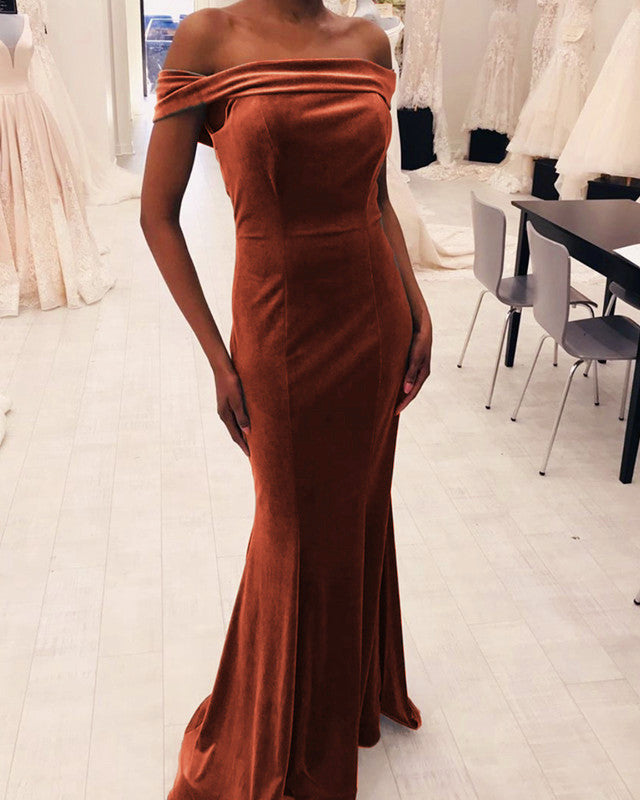 Mermaid Velvet Off The Shoulder Dresses Bridesmaid