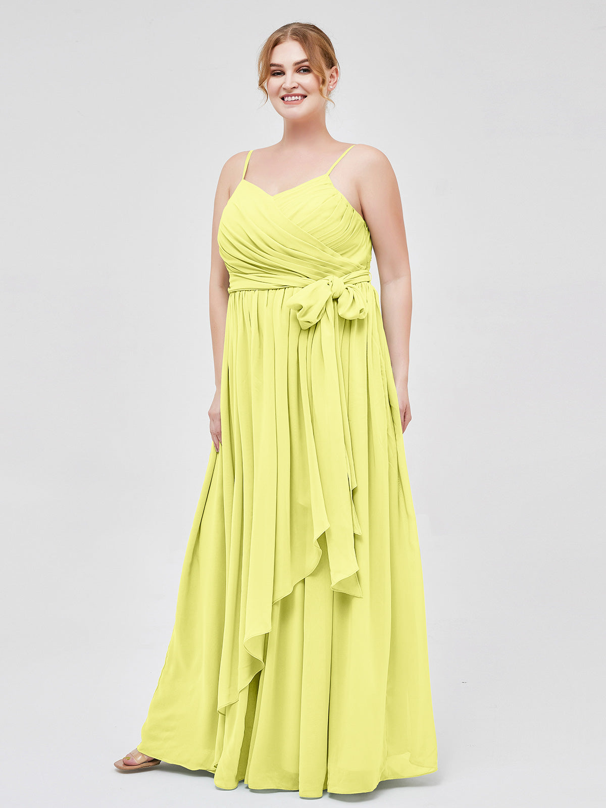 Spaghetti Strap Sweetheart Chiffon Dresses Daffodil Plus Size