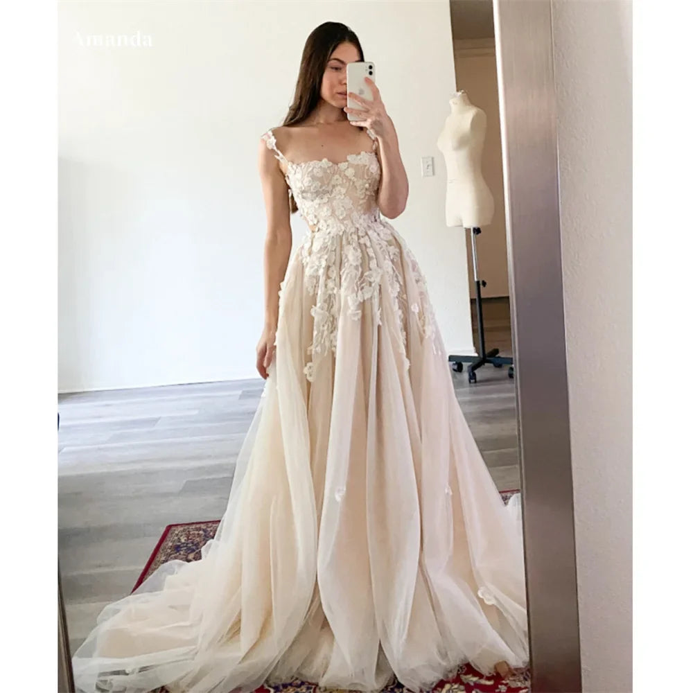 Amanda Customized Tulle Spaghetti Strap Evening Dresses