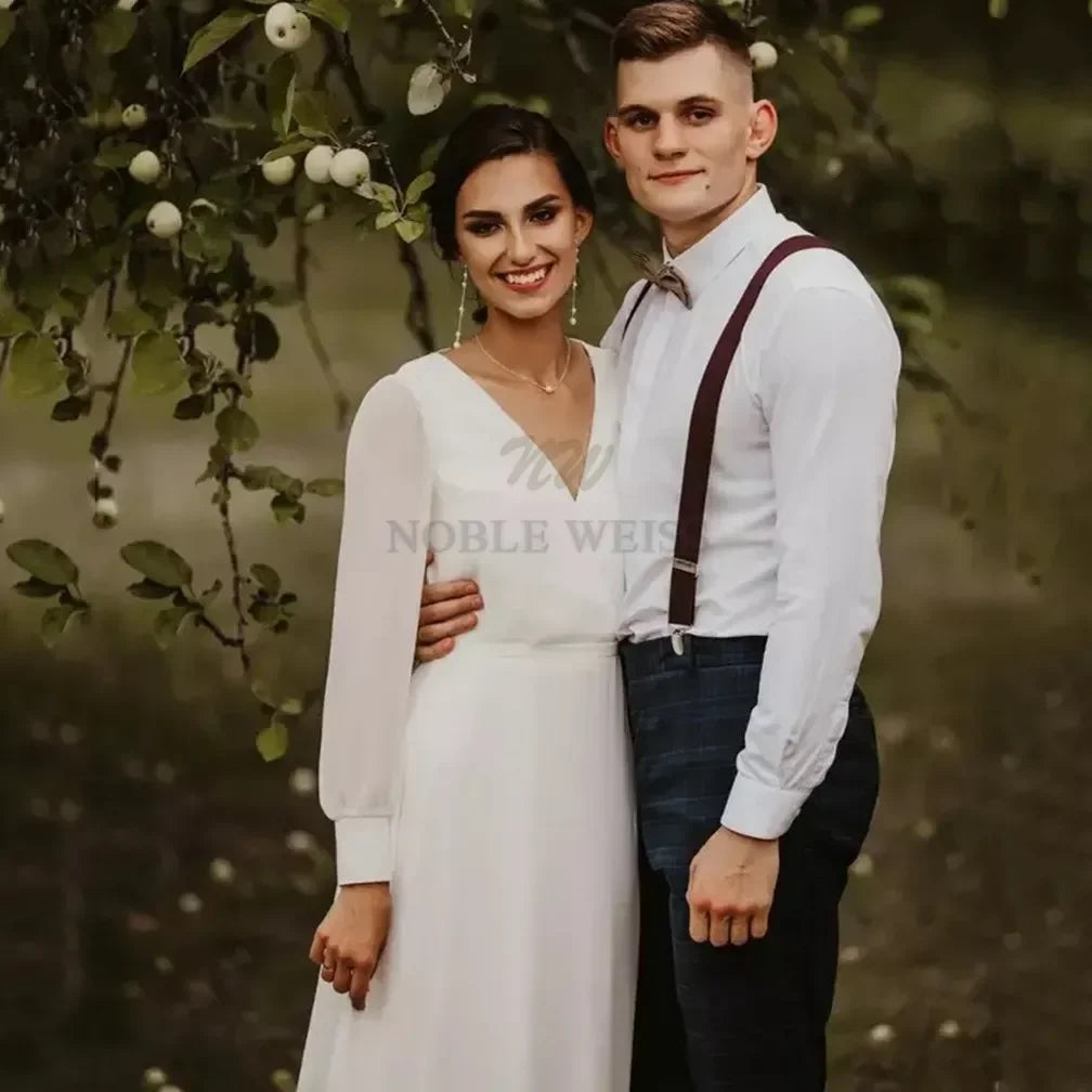 Wedding Dress V-neck Chiffon Boho A-LINE Floor-Length Dress