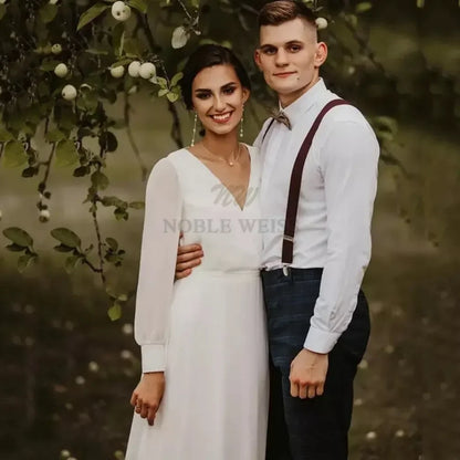 Wedding Dress V-neck Chiffon Boho A-LINE Floor-Length Dress