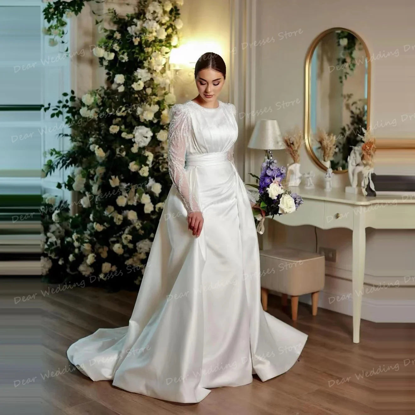 Luxury Satin Wedding Dresses Mermaid Sexy Glitter Gowns