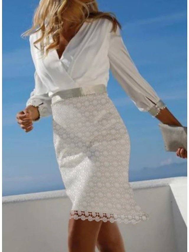 Sheath / Column Mother of the Bride Dress Elegant V Neck Short / Mini Chiffon Lace 3/4 Length Sleeve with Sash / Ribbon Ruching - RongMoon