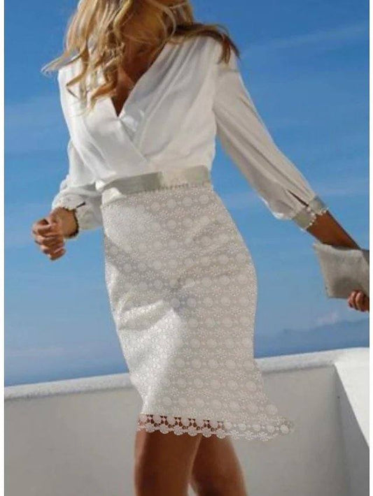 Sheath / Column Mother of the Bride Dress Elegant V Neck Short / Mini Chiffon Lace 3/4 Length Sleeve with Sash / Ribbon Ruching - RongMoon