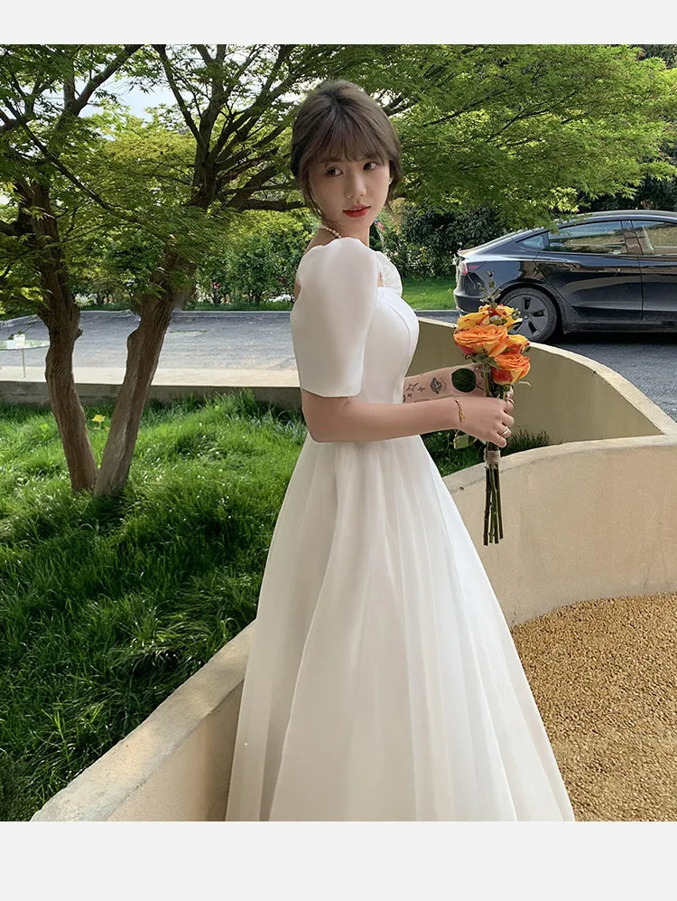 White Sweat Princess Wedding Dress for Banquet Ball Prom