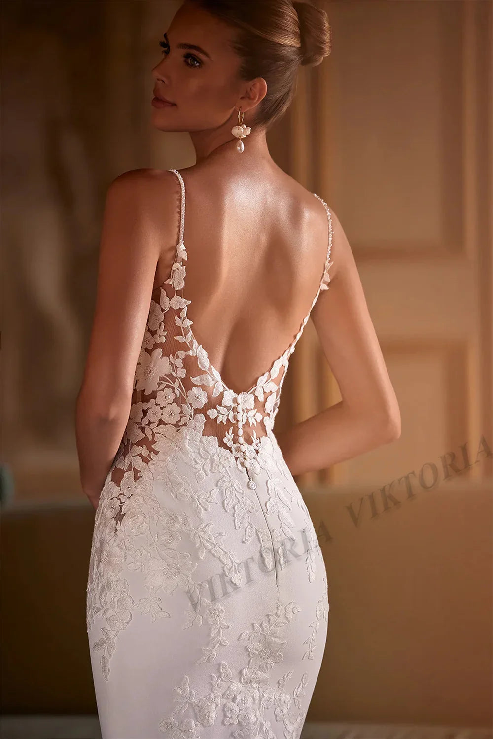 VIKTORIA Vintage Backless Wedding Dresses For Woman Spaghetti Straps Lace Appliques