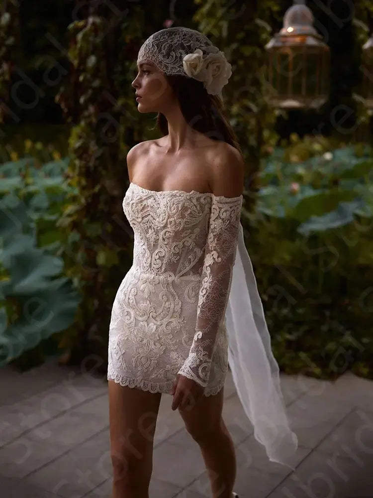 Customized Gorgeous Wedding Dresses Two Pieces Bridal Gowns Off Shoulder Sleeve Lace Gown with Skirt