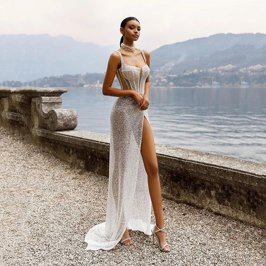 Elegant Mermaid Wedding Dresses Sexy Sweetheart High Split Gown