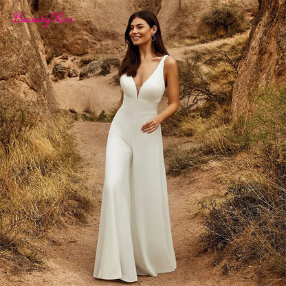 2 In 1 Wedding Jumpsuit With Detachable Skirt Bridal Dress
