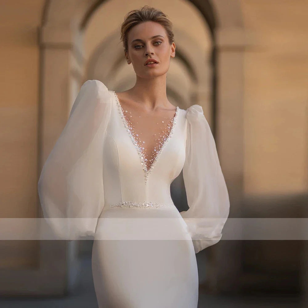 Glamorous Wedding Dresses V-Neck Backless Gowns For Parties