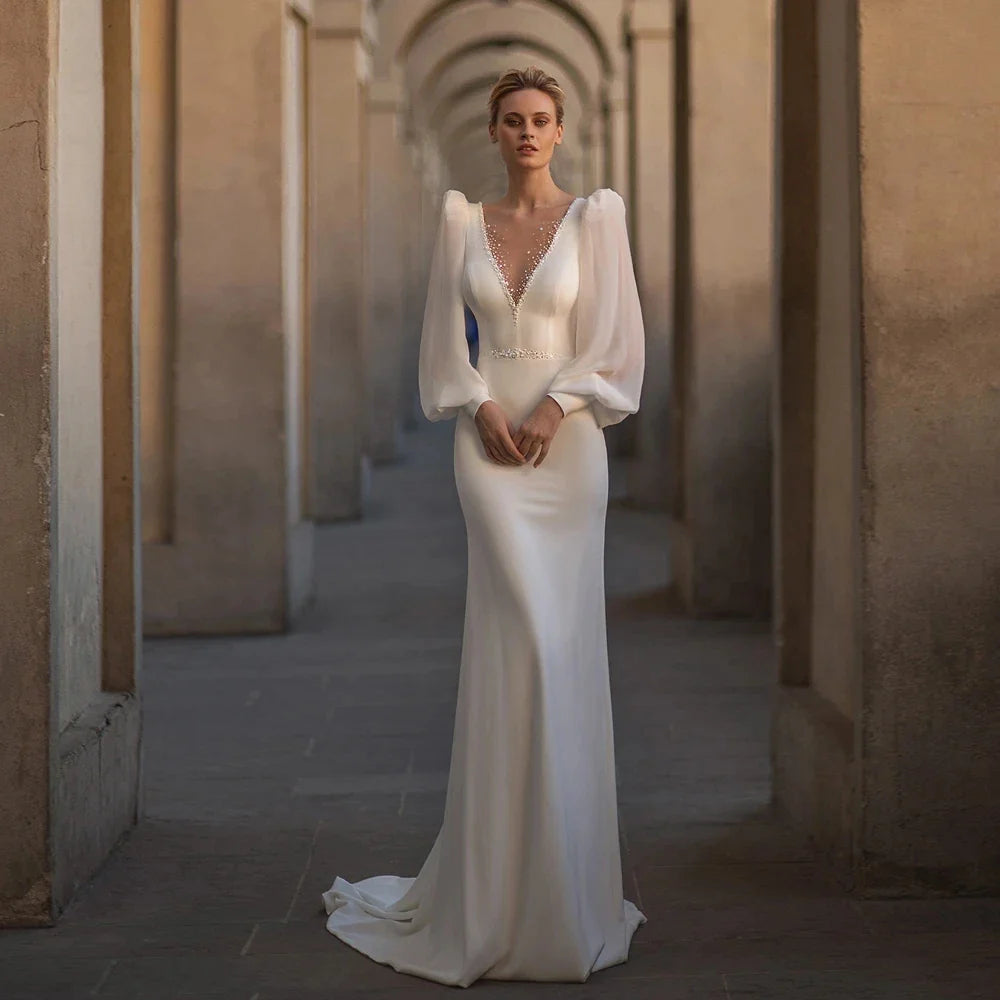 Glamorous Wedding Dresses V-Neck Backless Gowns For Parties