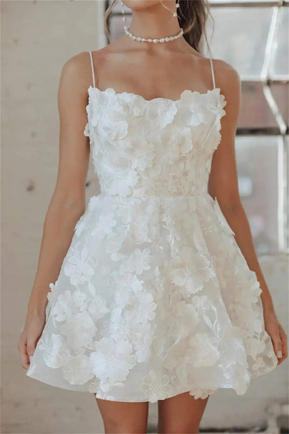 CLcaojun Lace Applique Short Wedding Dress A-line Mini Bridal