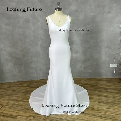 Sexy Mermaid Wedding Dress V-Neck Open Back Beach Gown