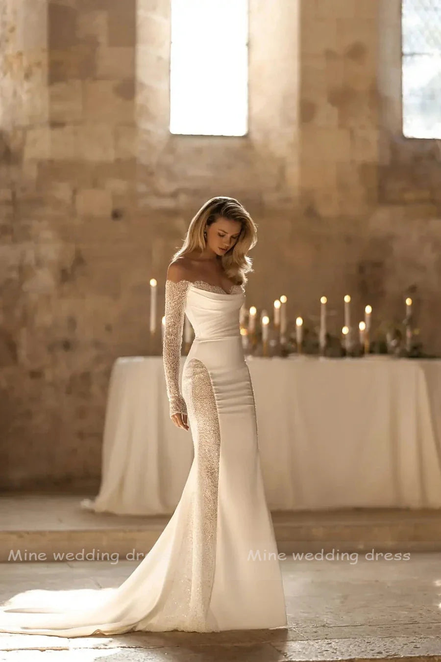 Customized Off Shoulder Sweetheart Backless Mermaid Wedding Dresses