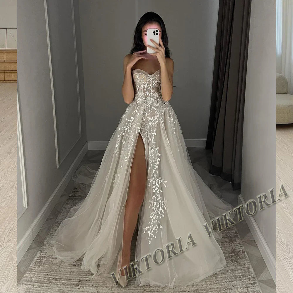 VIKTORIA Vintage Backless Wedding Dresses For Woman Spaghetti Straps Lace Appliques