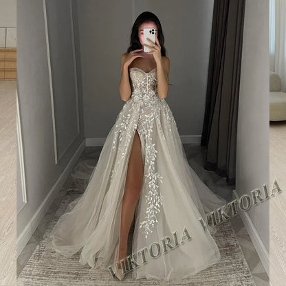 VIKTORIA Vintage Backless Wedding Dresses For Woman Spaghetti Straps Lace Appliques
