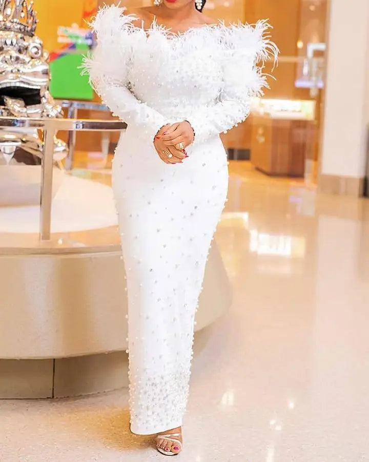Elegant Feather Maxi Dress for Women - Perfect for Parties, Weddings, and Prom