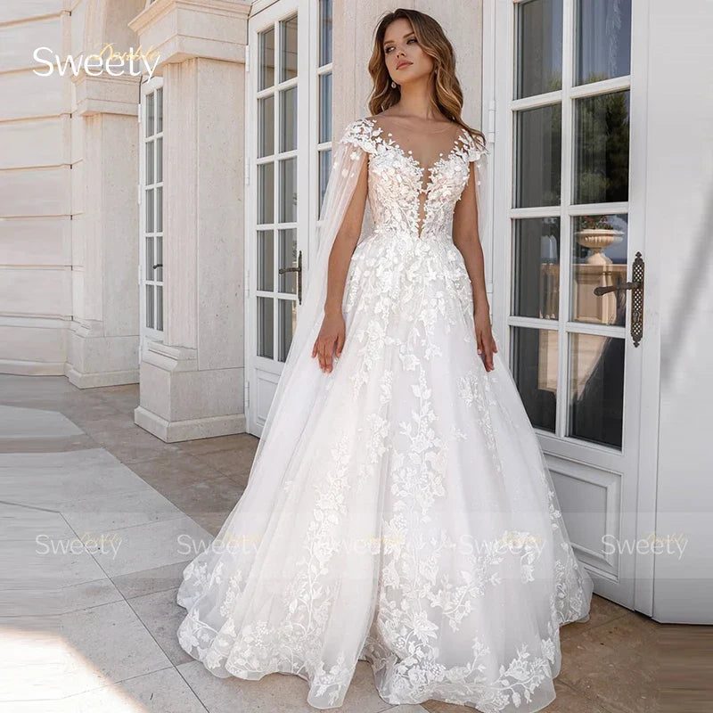 Graceful WeddingDress Organza with Embroidery A-line BrideDress