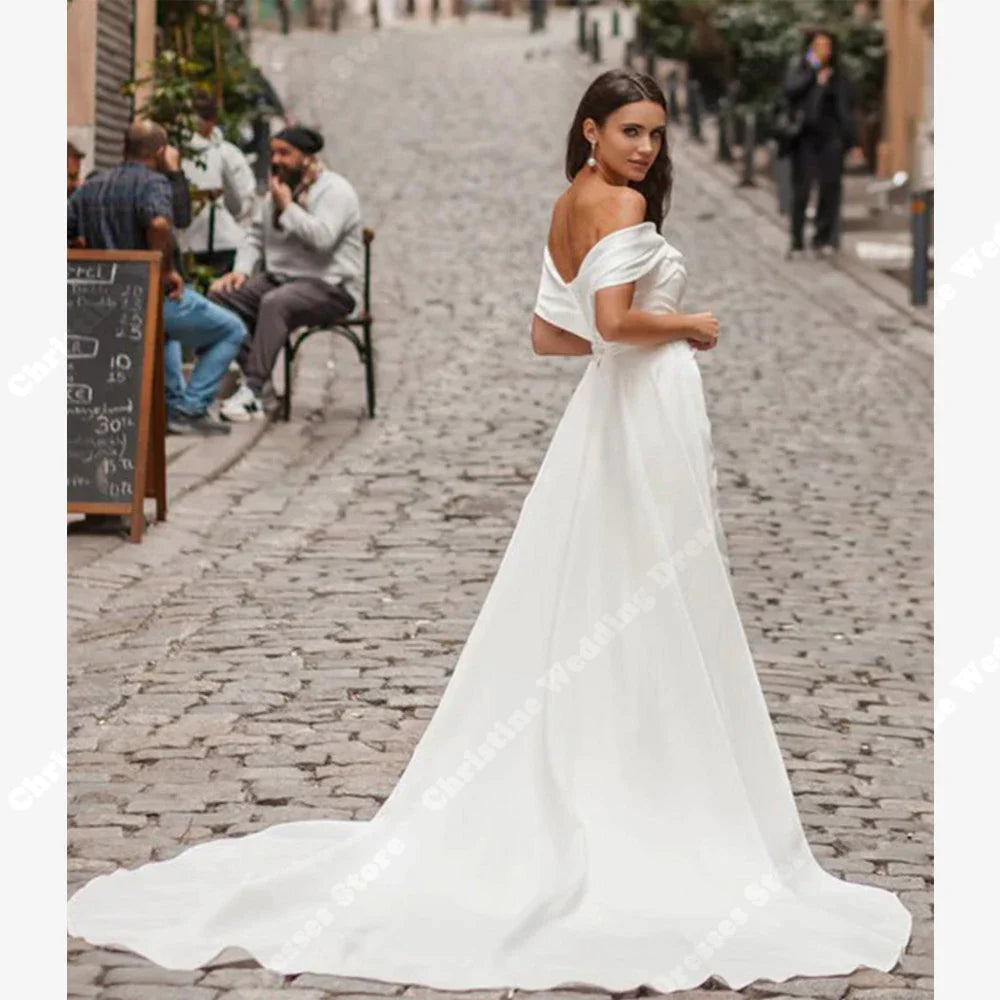 Off The Shoulder Women Wedding Dresses Elegant Satin Mermaid Gowns