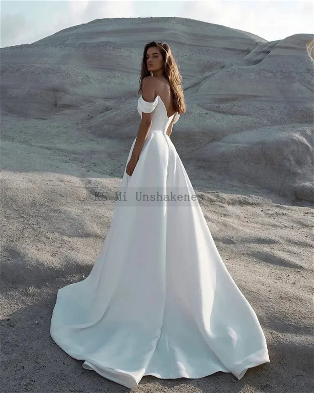 Simple Civil Wedding Dresses Off the Shoulder Sleeveless Dress