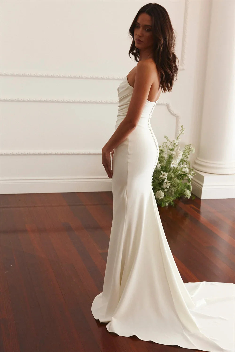 Kyoto White Strapless Mermaid Wedding Dress Pleated Formal