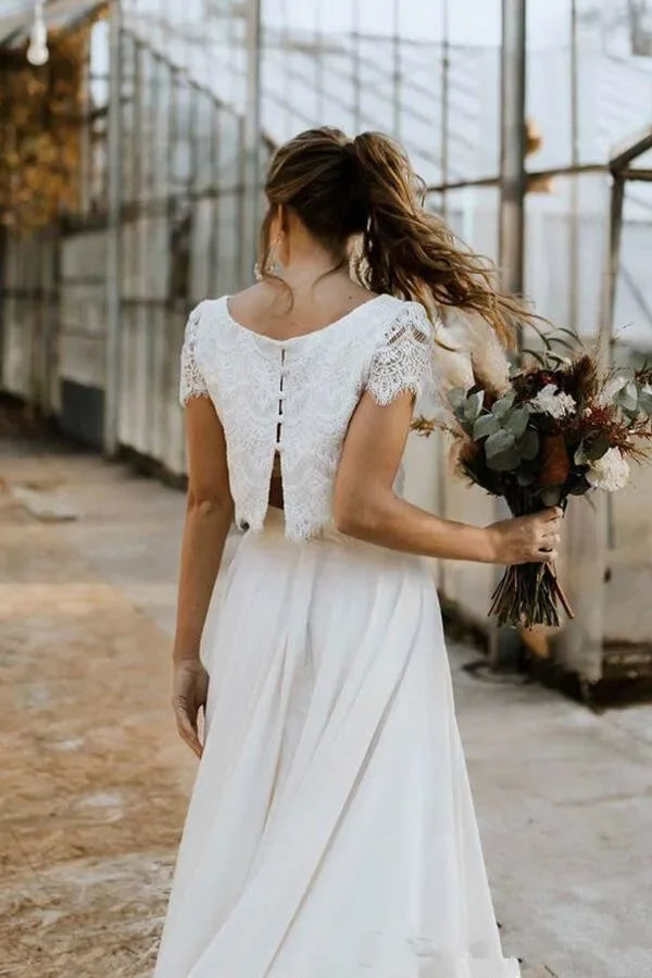 Customized Bohemian Wedding Dresses Two Pieces Lace Top Gown