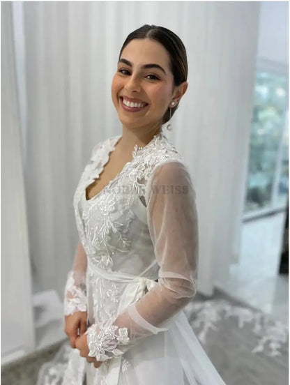 Appliques Long Sleeve Bridal Jacket Elegant Wedding Bolero Shawl Coat