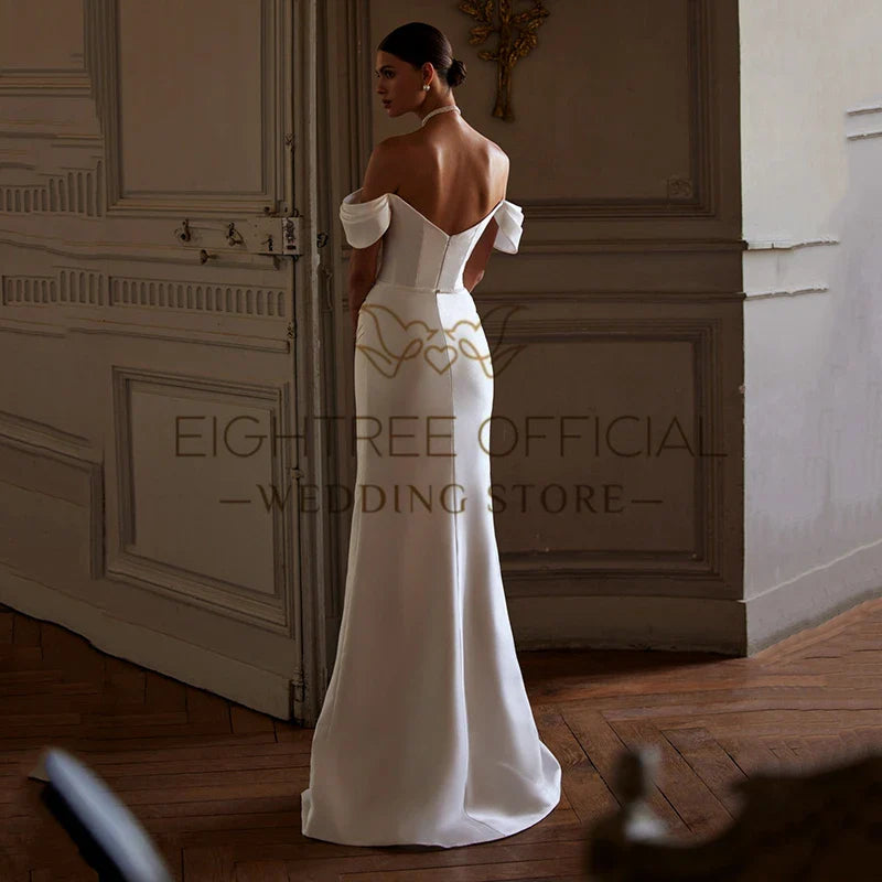 Eightree White Mermaid Wedding Dresses Women Off The Shoulder Lace Bridal Dress Elegant Evening Prom Gowns