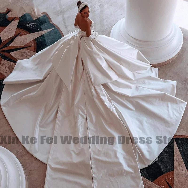 Elegant Wedding Dresses Pearls Modern Bridal Beach Gowns A-Line Plus Size Customized