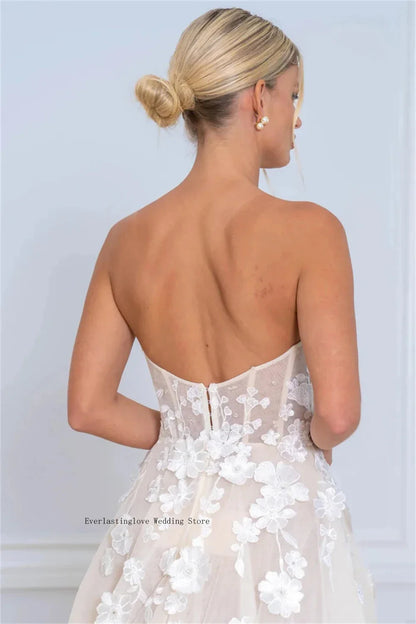 Charming Sweethart 3D Flower Lace Applique Wedding Dresses