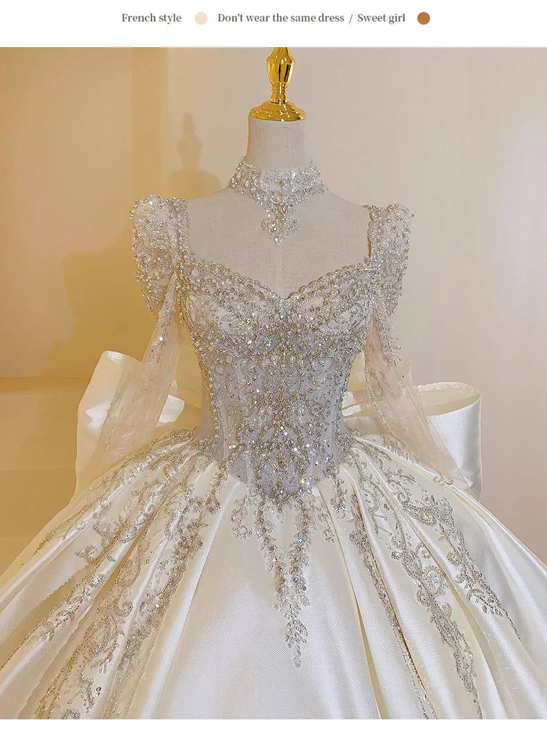 Sweet Square Collar Satin Wedding Dress Plus Size Ball Gown
