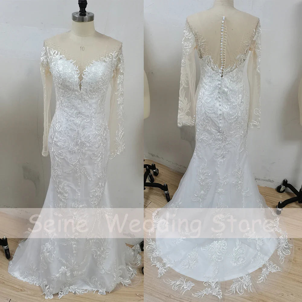 Mermaid Wedding Dresses Customized Illusion Backless Sexy Gowns