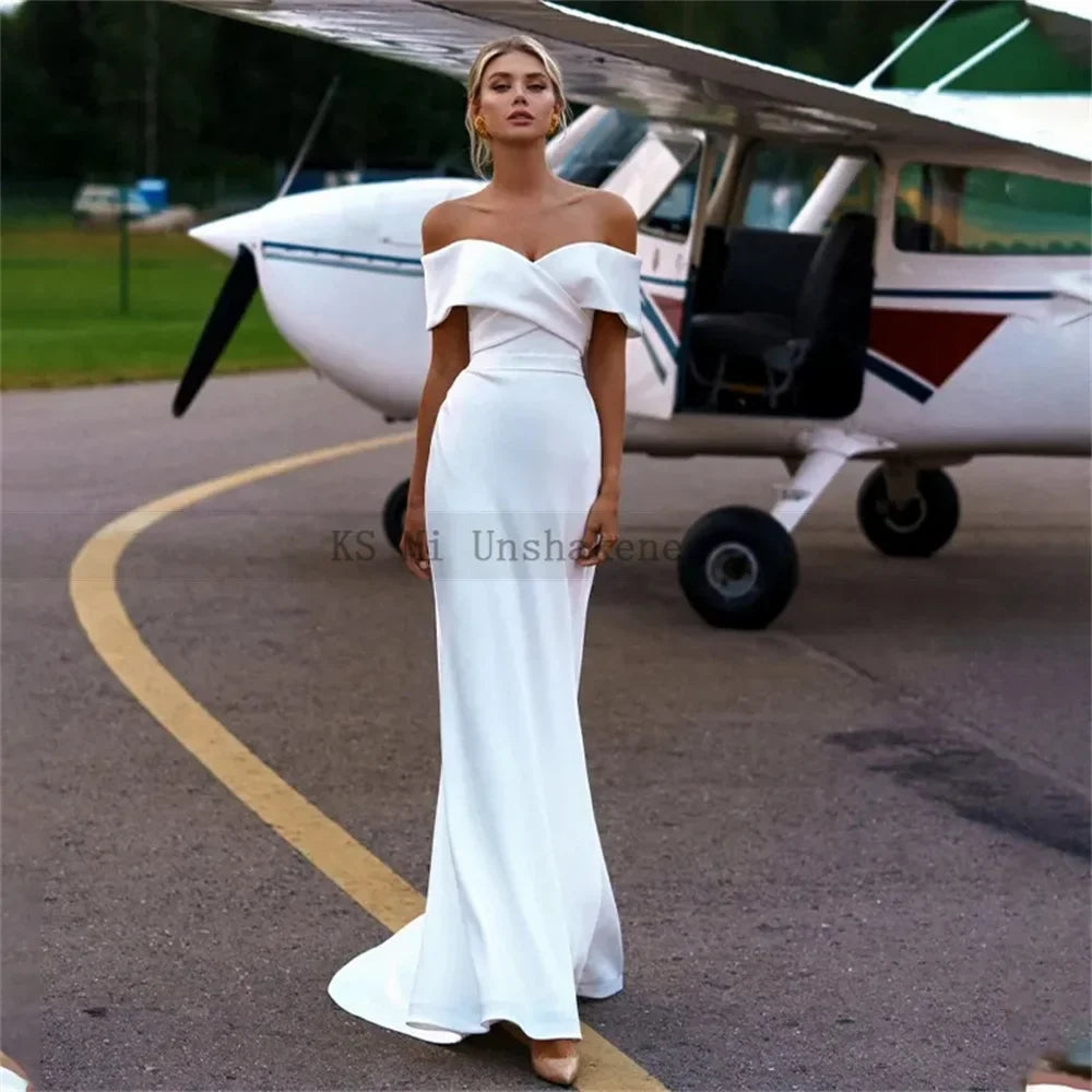 White Mermaid Satin Wedding Dresses with Detachable Overskirt Train Customized Bridal Dress 2 in 1 Gowns