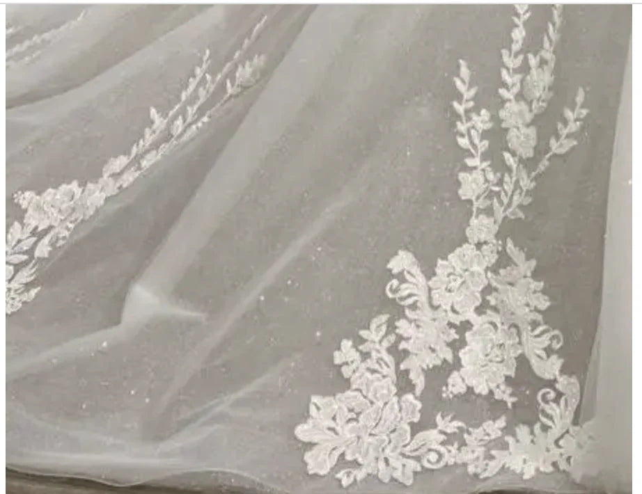 Lace Appliques Glitter Detachable Wedding Train Overskirt