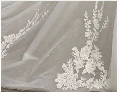 Lace Appliques Glitter Detachable Wedding Train Overskirt