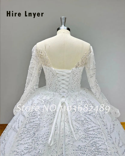 Classic Wedding Dresses with Long Sleeve Backless Beading Lace Gowns