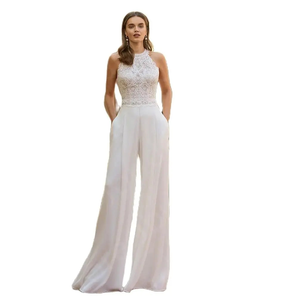 Spring Jumpsuit Wedding Dresses with Lace Pants Suit