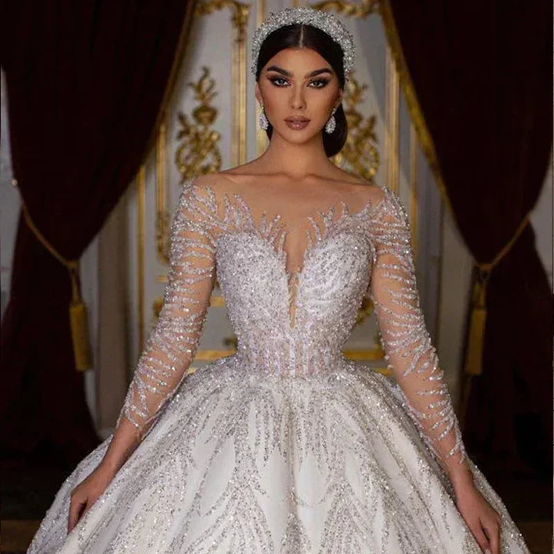 On Zhu Customized Gown Wedding Dresses O-Neck Beading Bridal Gown