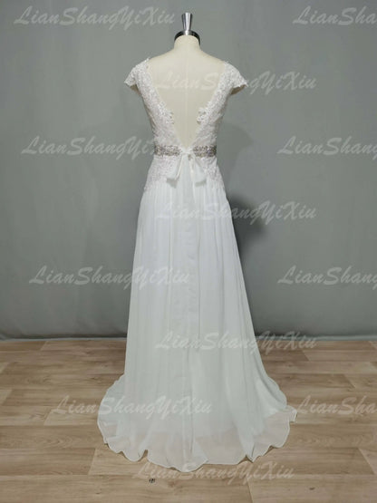 Boho V Neck Wedding Dresses Chiffon Bohemian Gowns Elegant A Line Customized