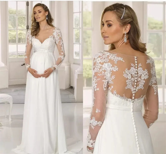 Maternity Wedding Gowns For Pregnant Women Chiffon A-Line Beach Boho Bridal Dresses