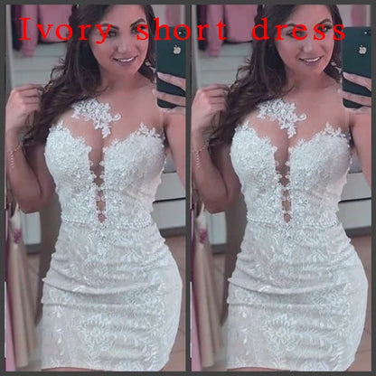 Short Sheath Lace 2 in 1 Wedding Dresses with Detachable Skirt Two Pieces Pearls Bridal Gowns