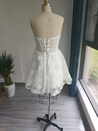 TSxuelian Mini Off Shoulder Prom Dresses Lace Embroidery Wedding Dress