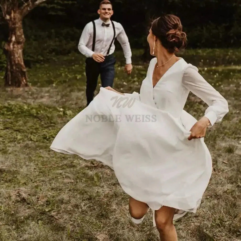 Wedding Dress V-neck Chiffon Boho A-LINE Floor-Length Dress