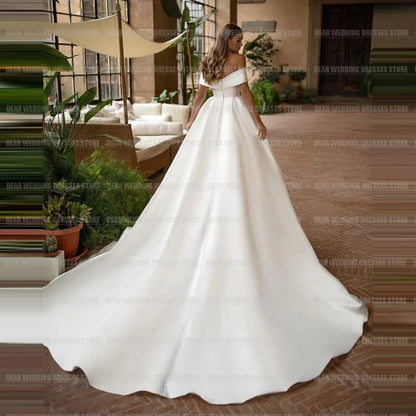Simple Elegant Off The Shoulder Wedding Dresses A Line Princess Gowns