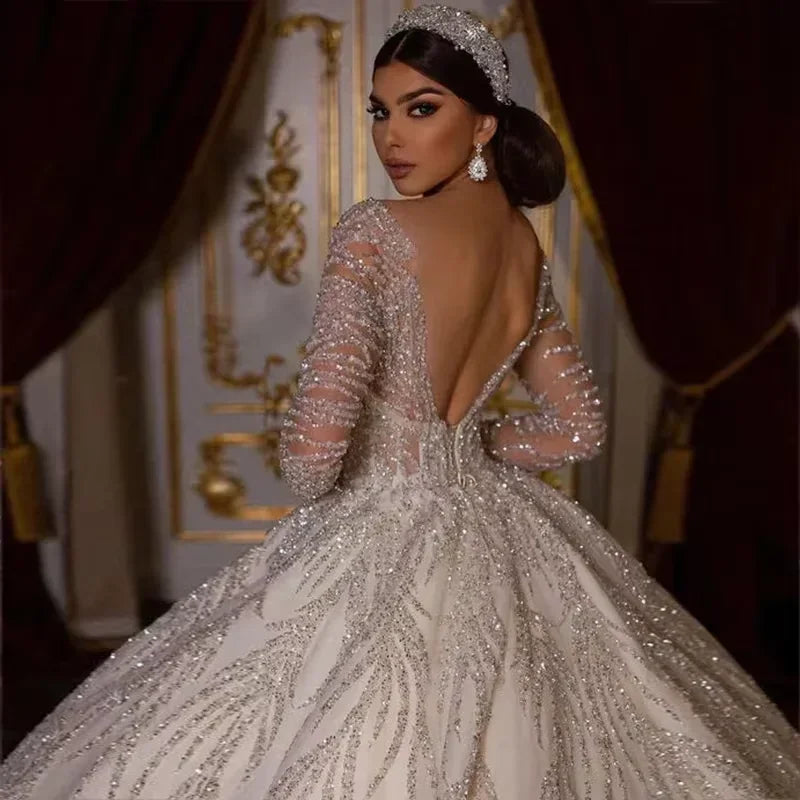 On Zhu Customized Gown Wedding Dresses O-Neck Beading Bridal Gown