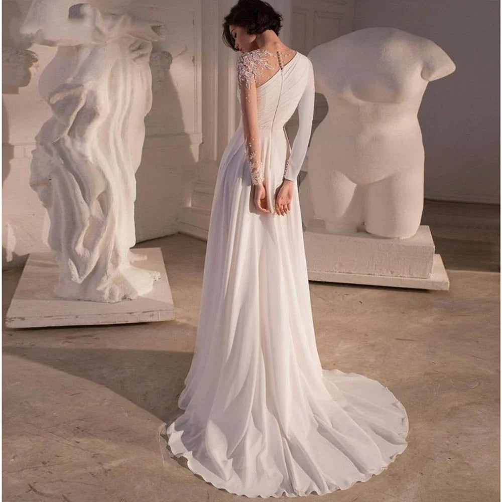 Simple Chiffon Wedding Dresses Vintage Strapless Gowns Elegant
