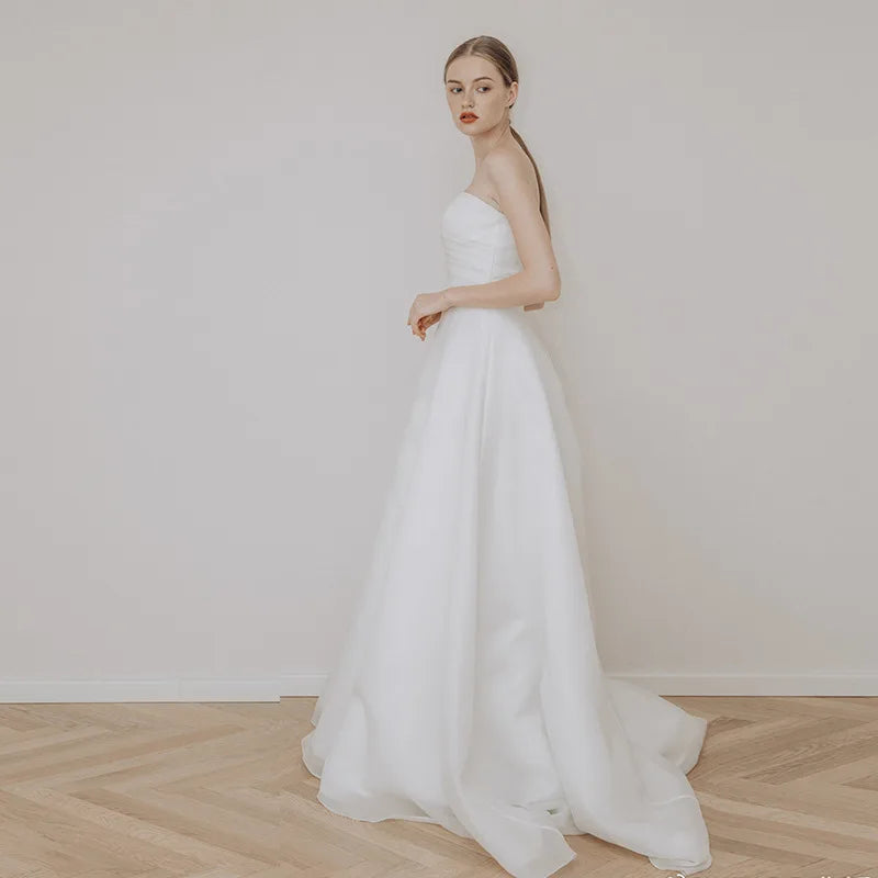 Customized Sexy Strapless Wedding Dress A-line Lace Up Elegance