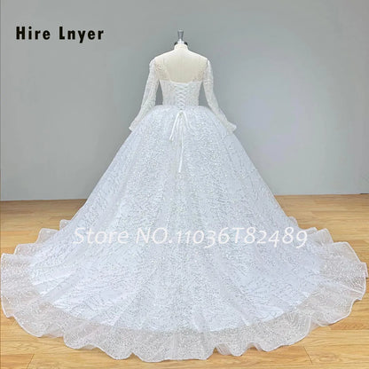 Classic Wedding Dresses with Long Sleeve Backless Beading Lace Gowns